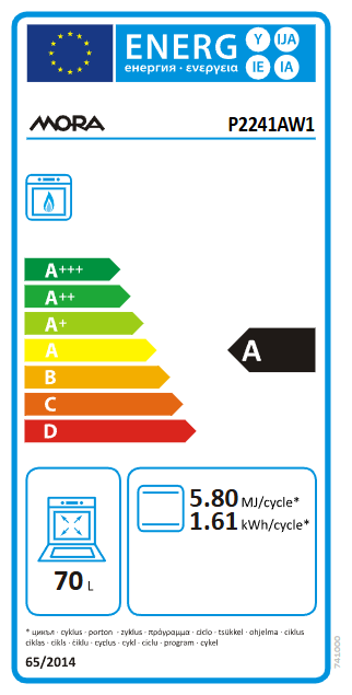 Mora P2241AW1 gáztűzhely energiacímke